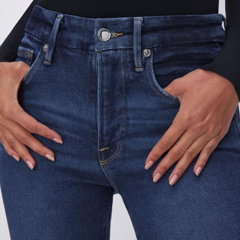 Good American High Rise Skinny Jeans Size 20 Blue Raw Fray Hem Stretch Denim